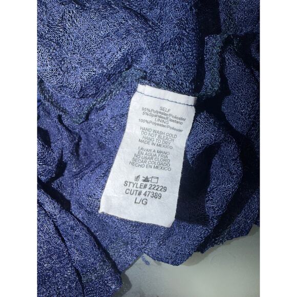 y2k Grunge Sheer Lace Tie Top Blue Violet Navy Long Sleeve Mesh 90s 00s Goth M L - Picture 9 of 10